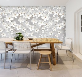 Фотообои De-Art Белые 3Д ветви в интерьере кухни столовой